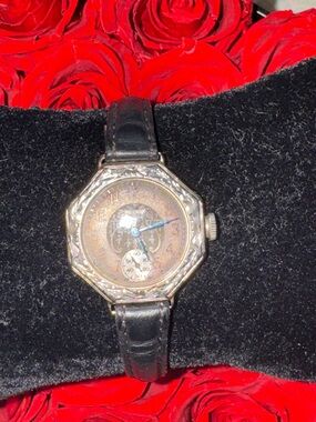 Vintage 1930s Elgin Art Deco Watch White Gold Filled Octagonal Case Sub Seconds
